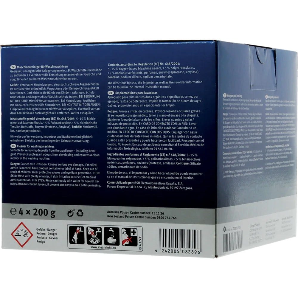 Detergente limpeza máquina lavar roupa Bosch 00311928 (4X200g)
