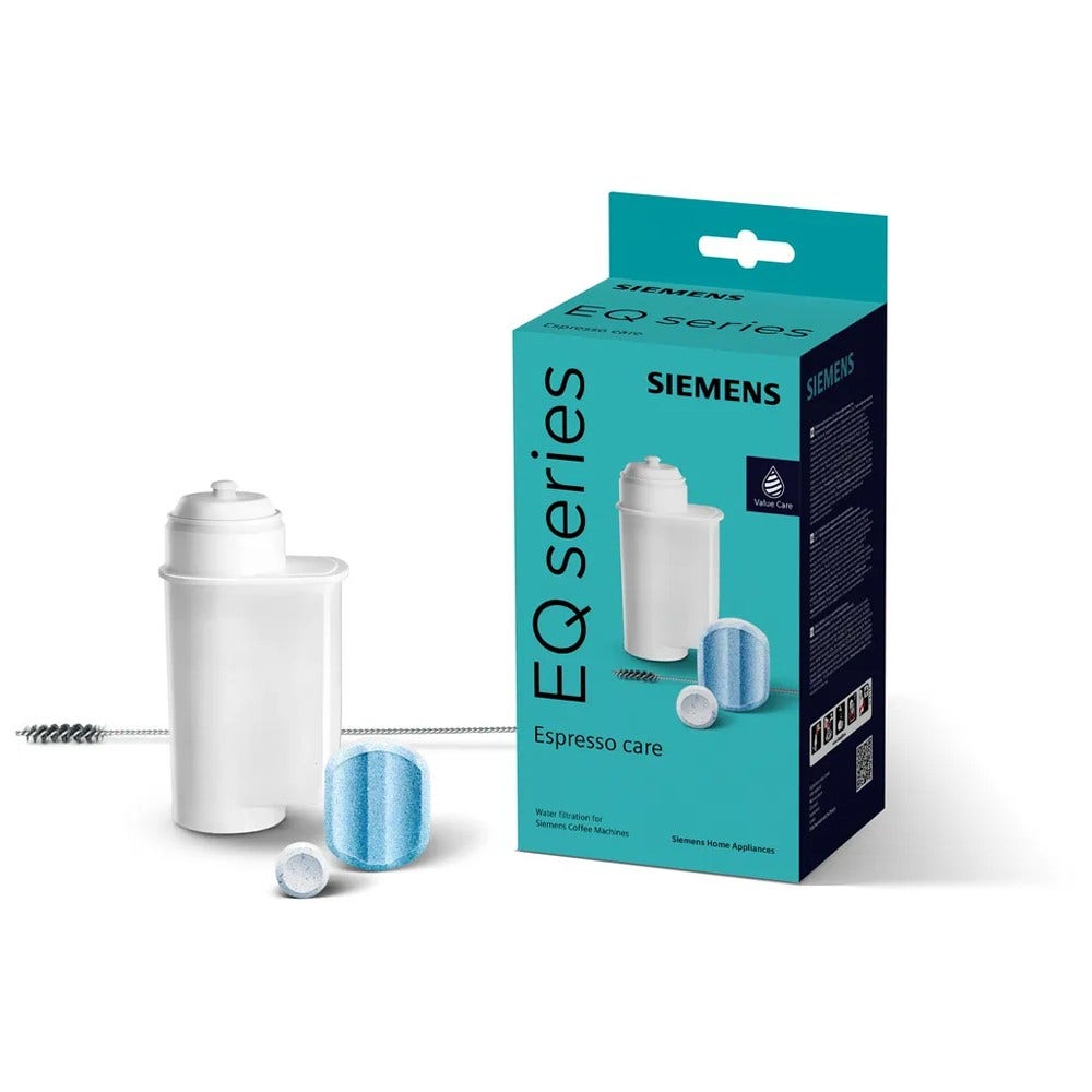 Kit de manutenção Siemens EQ Series para máquina de café, pastilhas de limpeza + pastilhas descalcificantes + cartucho de filtro