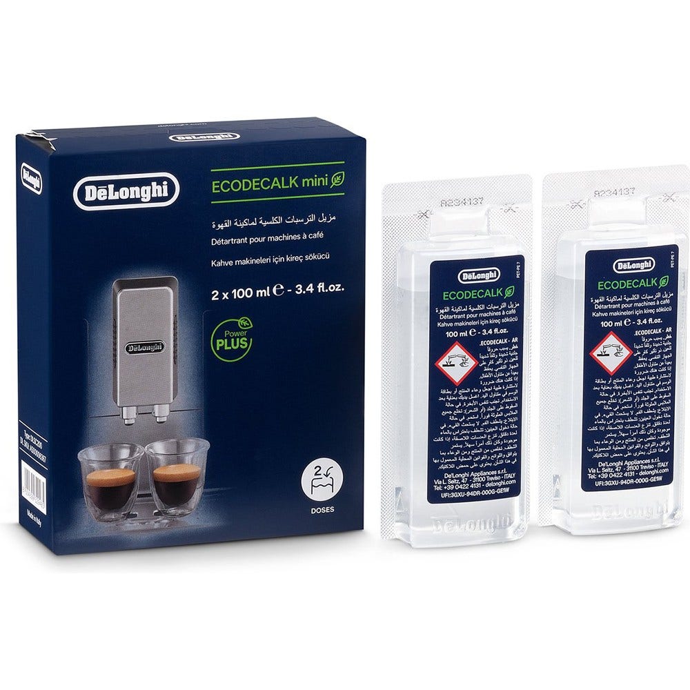Kit de manutenção para máquina de café DeLonghi, filtro de água + descalcificante (2x100 ml)