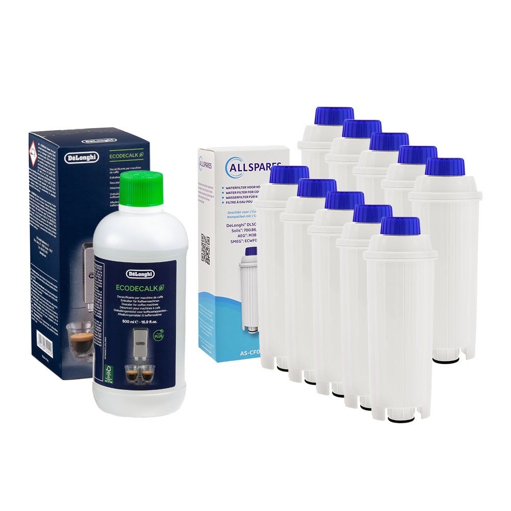 Kit de Manutenção para Máquina de Café Cartucho de filtro de água (10un.) + Descalcificante (500ml) adequado para Delonghi