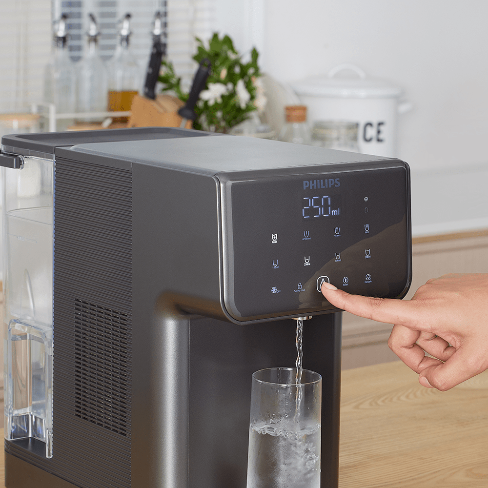 Dispensador de água Philips Tudo-em-Um Quente + Frio ADD5981GR (filtra PFAS) compatível com BRITA