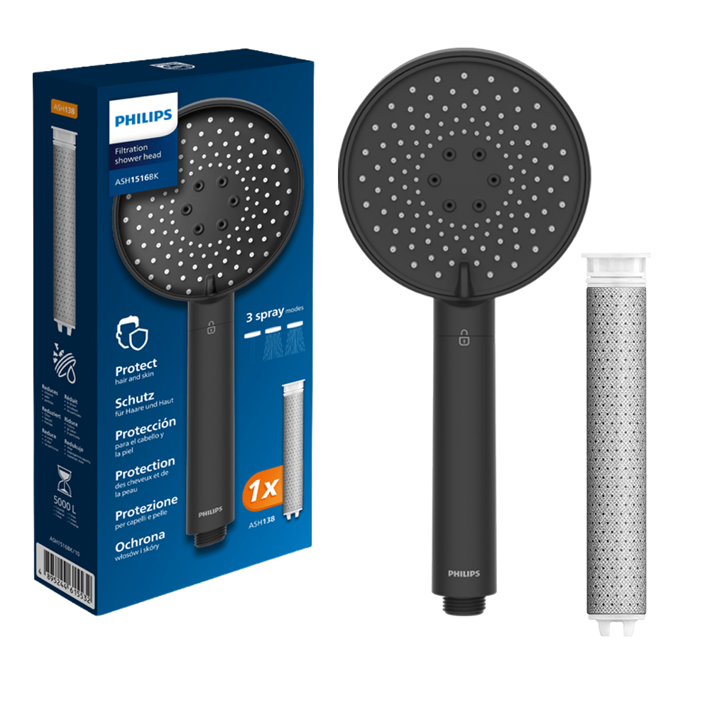 Cabeça de Duche com Filtro Preta Philips  ASH1516BK (redução de cloro, chumbo e pesticidas)