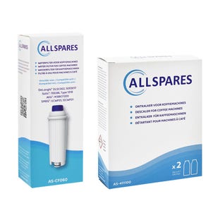 Conjunto de manutenção para máquina de café Cartucho de filtro + Descalcificante (2x100ml) compatível com Delonghi