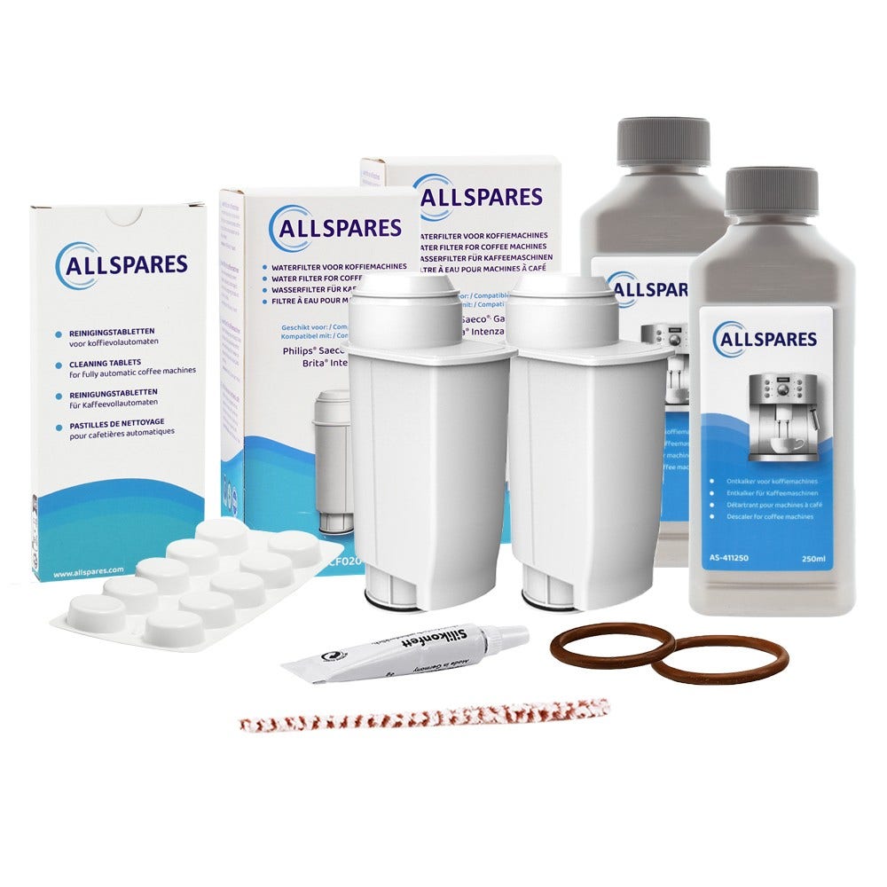 Kit de manutenção para máquina de café Descalcificante + Filtro de água + Pastilhas de limpeza compatível com Philips / Saeco
