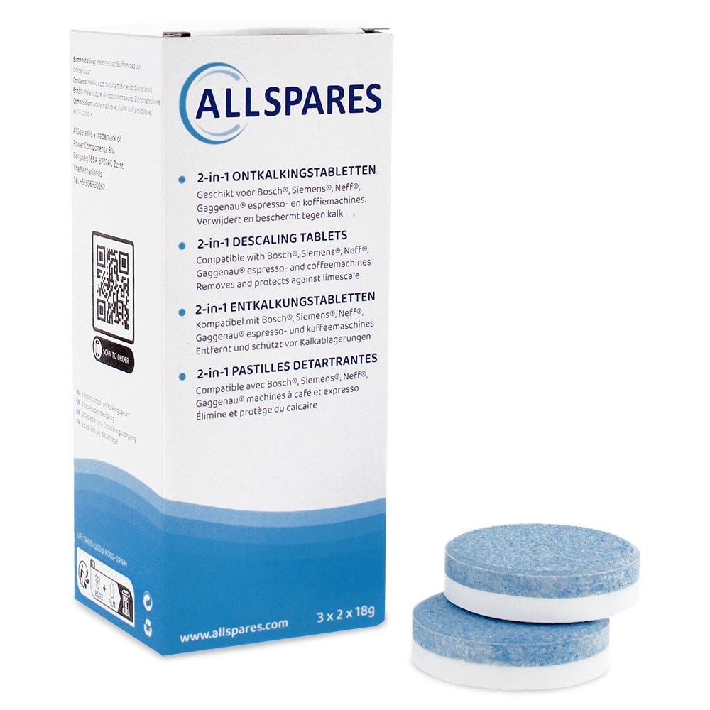 Pastilhas descalcificantes 2 em 1 adequadas para Bosch 00311975 / TCZ8002 (6x18gr)