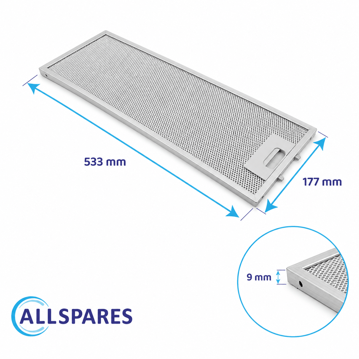 Filtro metálico AllSpares 532x176x9 mm 481248058305 / GF023B