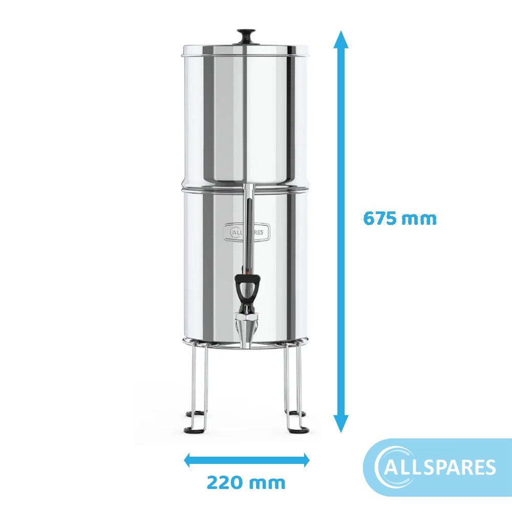 Sistema de filtro de água por gravidade em aço inoxidável 8,5 l com 2 cartuchos de filtro de carvão ativado e 2 filtros de fluoreto