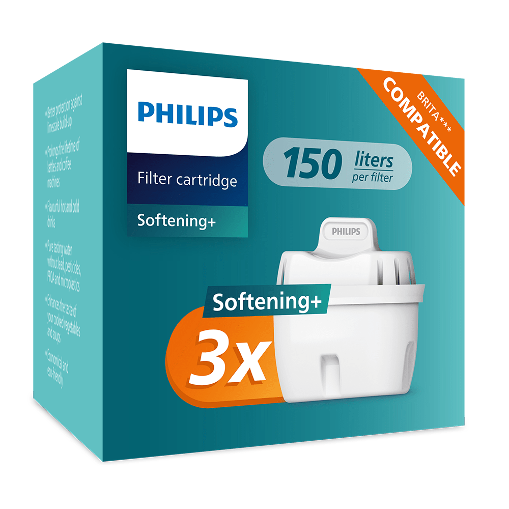 Philips Softening+ Cartucho de filtro 3-pack (filtra PFAS) compatível com BRITA Maxtra+