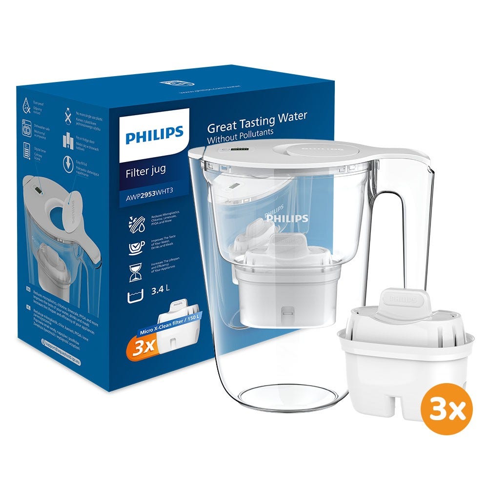 Filtro de água Philips 3.4L + 3 Micro X-Clean (filtra PFAS) AWP2953WHT3