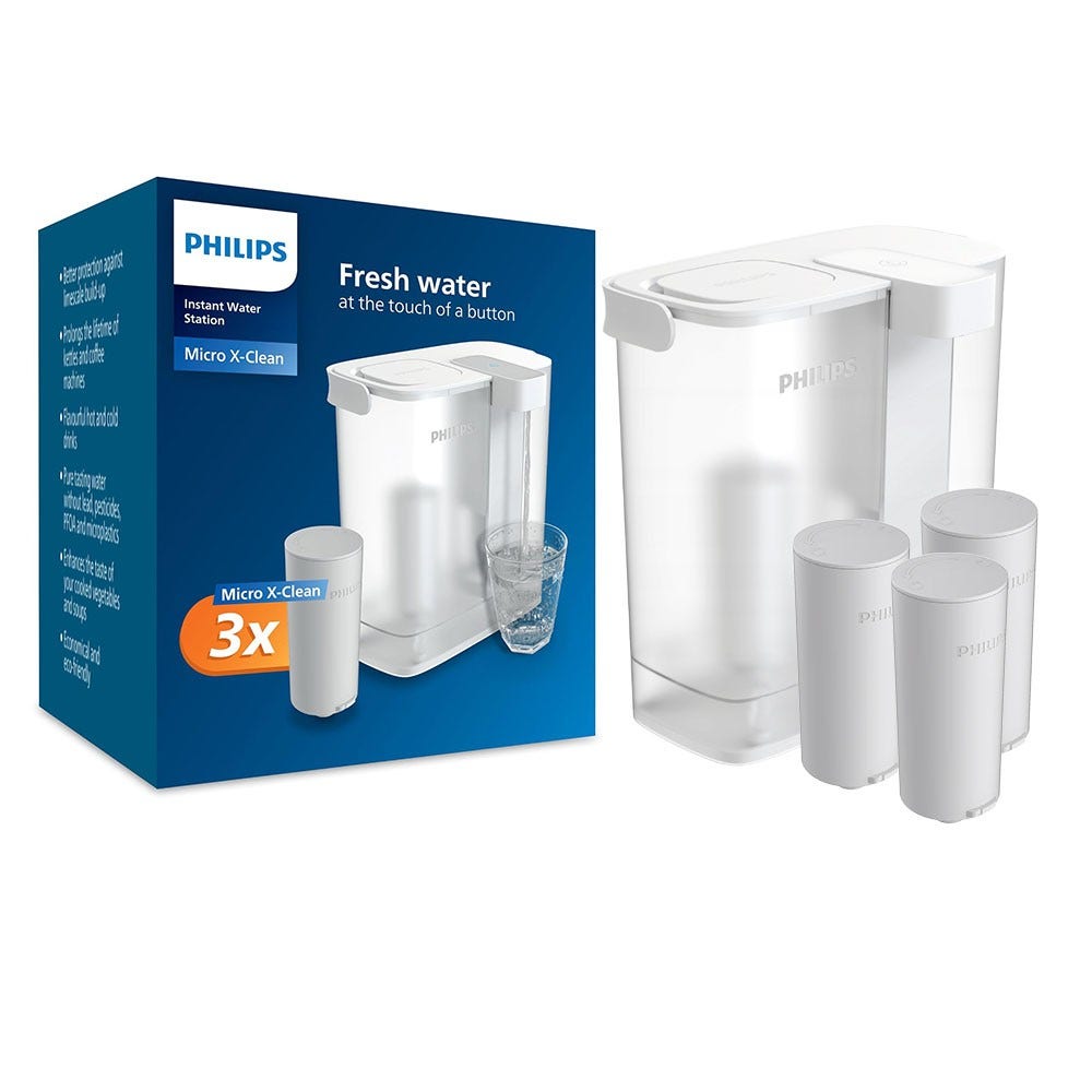 Jarro com filtro de água Philips Micro X-Clean Instant + Cartuchos de filtro (3 unidades) AWP2980WH3