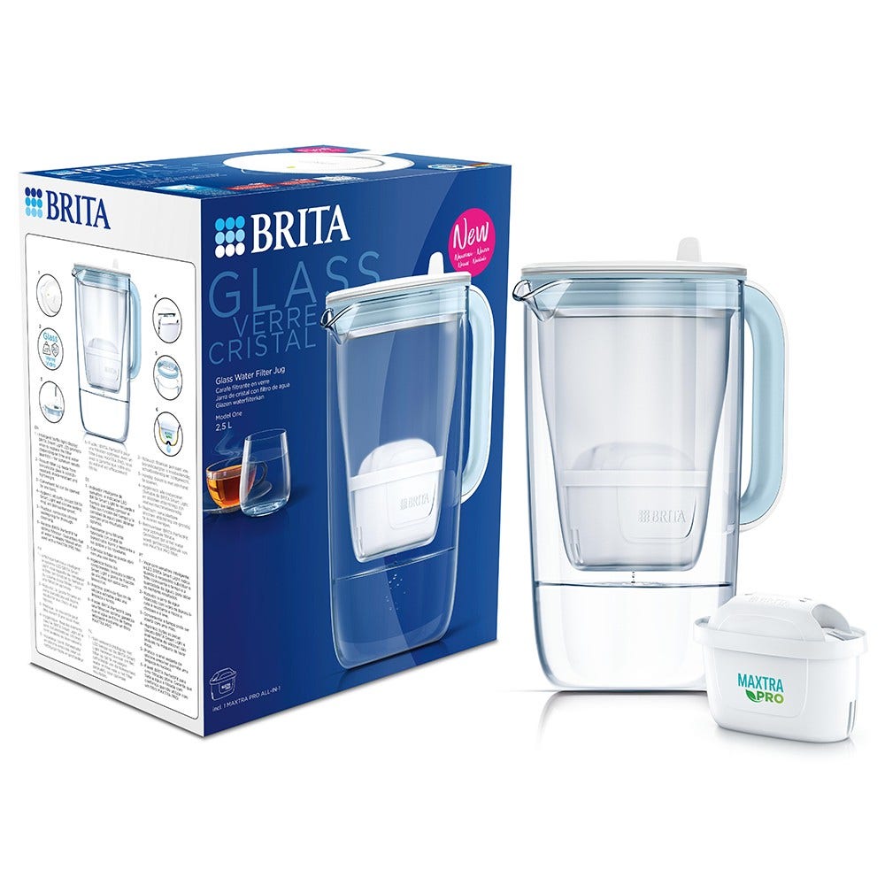jarro de filtro de água de vidro BRITA 2.5L + filtro de água MAXTRA PRO 1050449 (filtra PFAS) BRITA