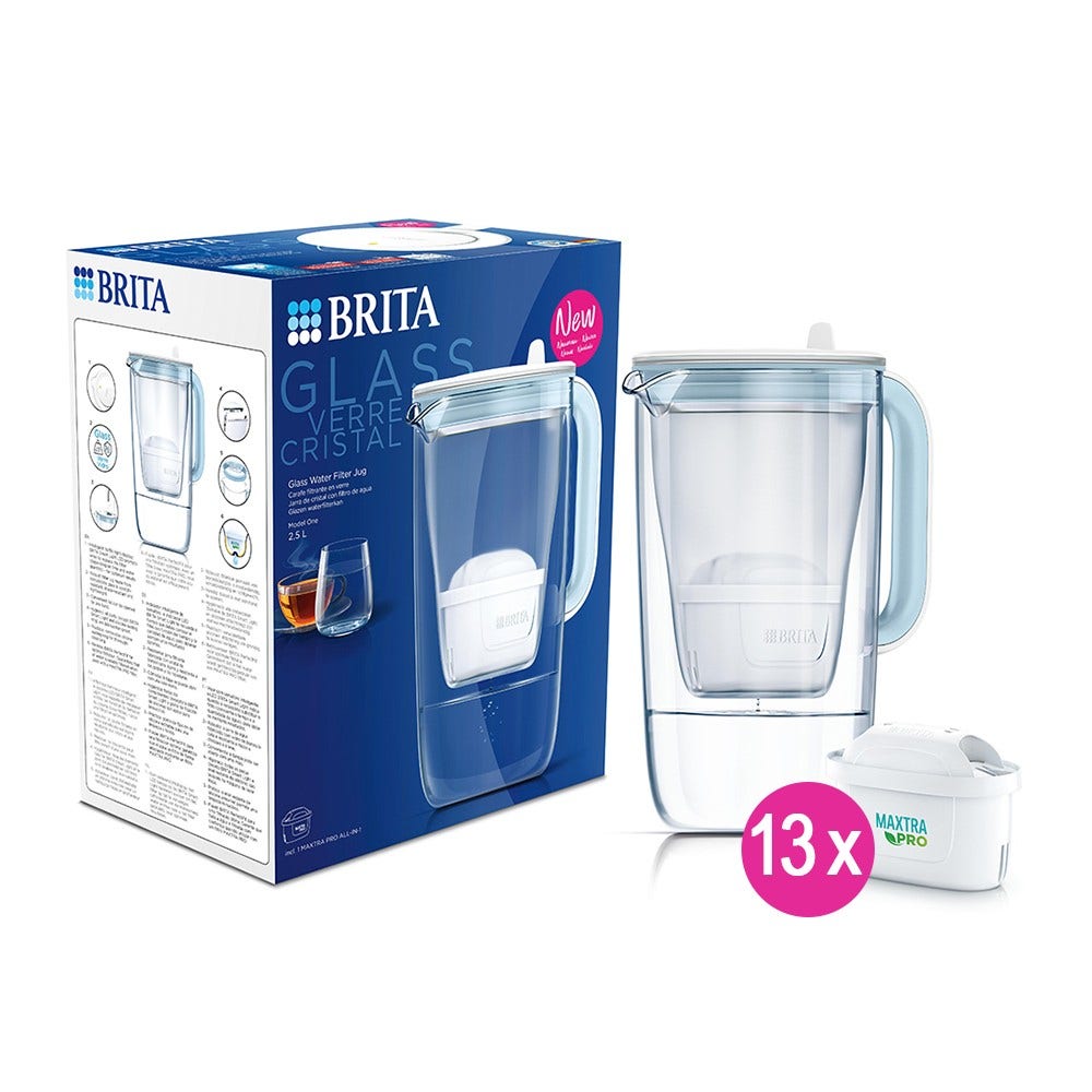jarro de filtro de água de vidro BRITA 2.5L + 13 filtros de água MAXTRA PRO (filtra PFAS) BRITA