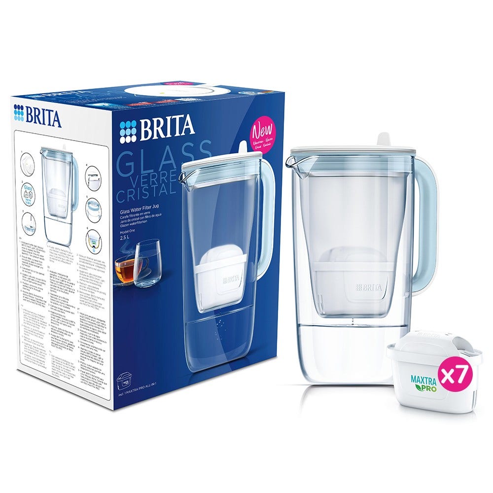 jarro de filtro de água de vidro BRITA 2.5L + 7 filtros de água MAXTRA PRO (filtra PFAS) BRITA