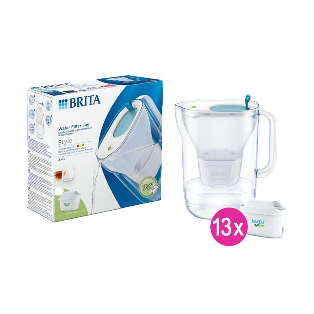 jarro de filtro de água Style BRITA 2.4L + 13 Cartuchos de filtro MAXTRA PRO (filtra PFAS)