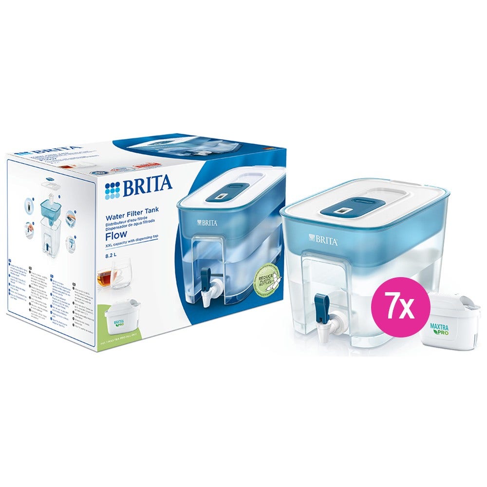 Dispensador de água BRITA Flow + 7 Cartuchos de filtro MAXTRA PRO (filtra PFAS) BRITA