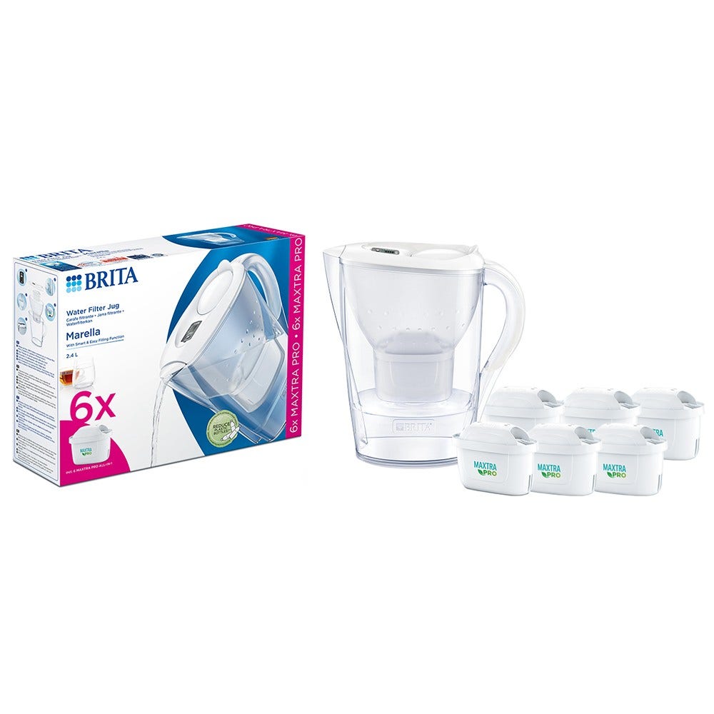 jarro de filtro de água BRITA Marella 2.4L + 6 filtros de água MAXTRA PRO 1051132 (filtra PFAS) BRITA