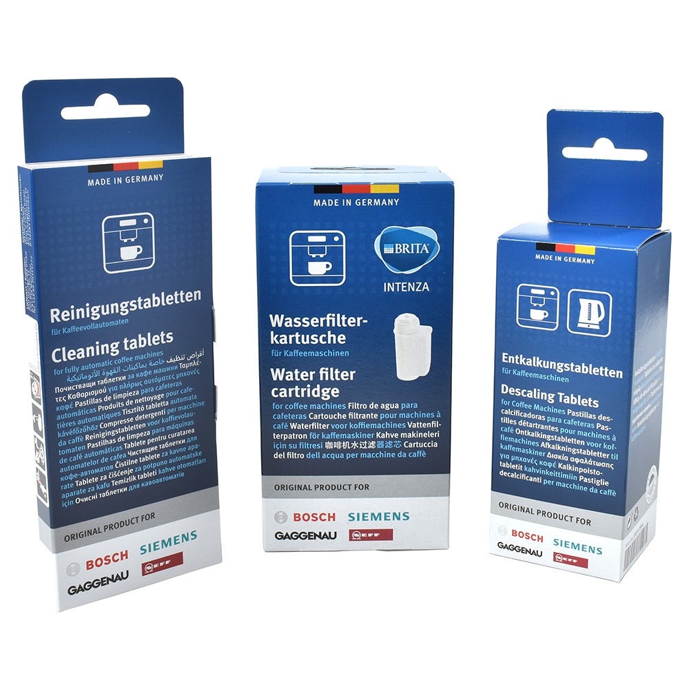 Cartucho de filtro Bosch Kit de manutenção para máquina de café Filtro de água + Pastilhas de limpeza + Pastilhas Anti Cal