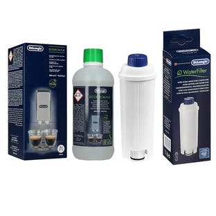 Conjunto de manutenção DeLonghi para máquina de café, cartucho de filtro + descalcificante (500 ml)