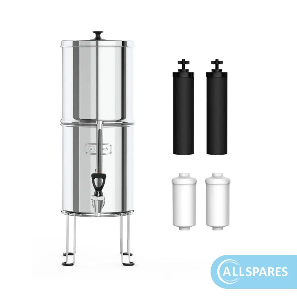 Sistema de filtro de água por gravidade em aço inoxidável 8,5 l com 2 cartuchos de filtro de carvão ativado e 2 filtros de fluoreto