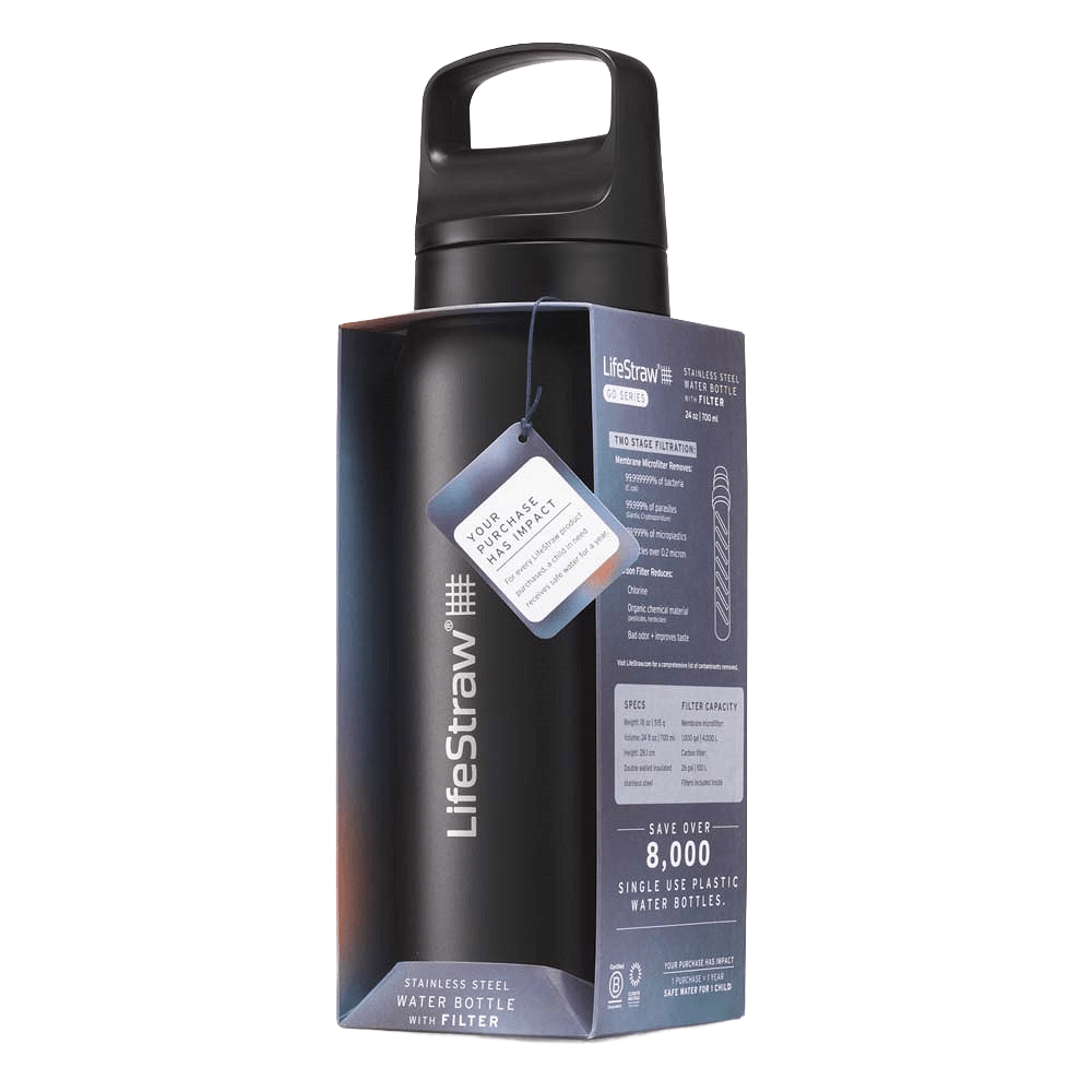 Garrafa de Água em Aço Inoxidável LifeStraw Go 2.0 Series Preta (1000 ml)