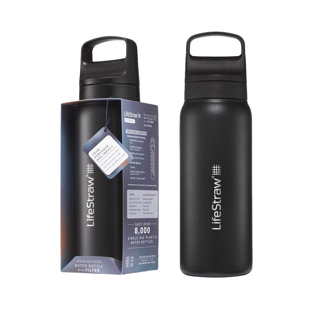 Garrafa de Água em Aço Inoxidável LifeStraw Go 2.0 Series Preta (700 ml)