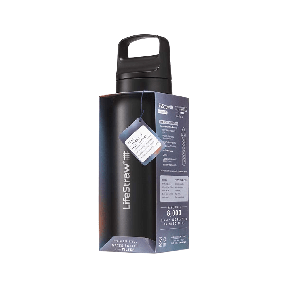 Garrafa de Água em Aço Inoxidável LifeStraw Go 2.0 Series Preta (700 ml)