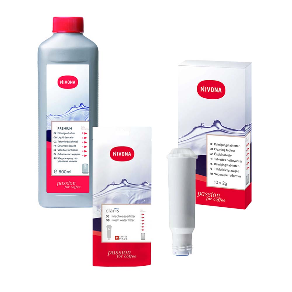 Kit de manutenção Nivona para máquina de café, descalcificante + pastilhas de limpeza + cartucho de filtro